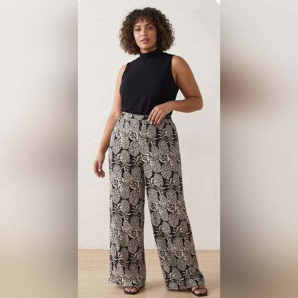 Reitmans Pants - Reitman's Black and White Pineapple Wide Leg High Rise Lightweight Pants XXL